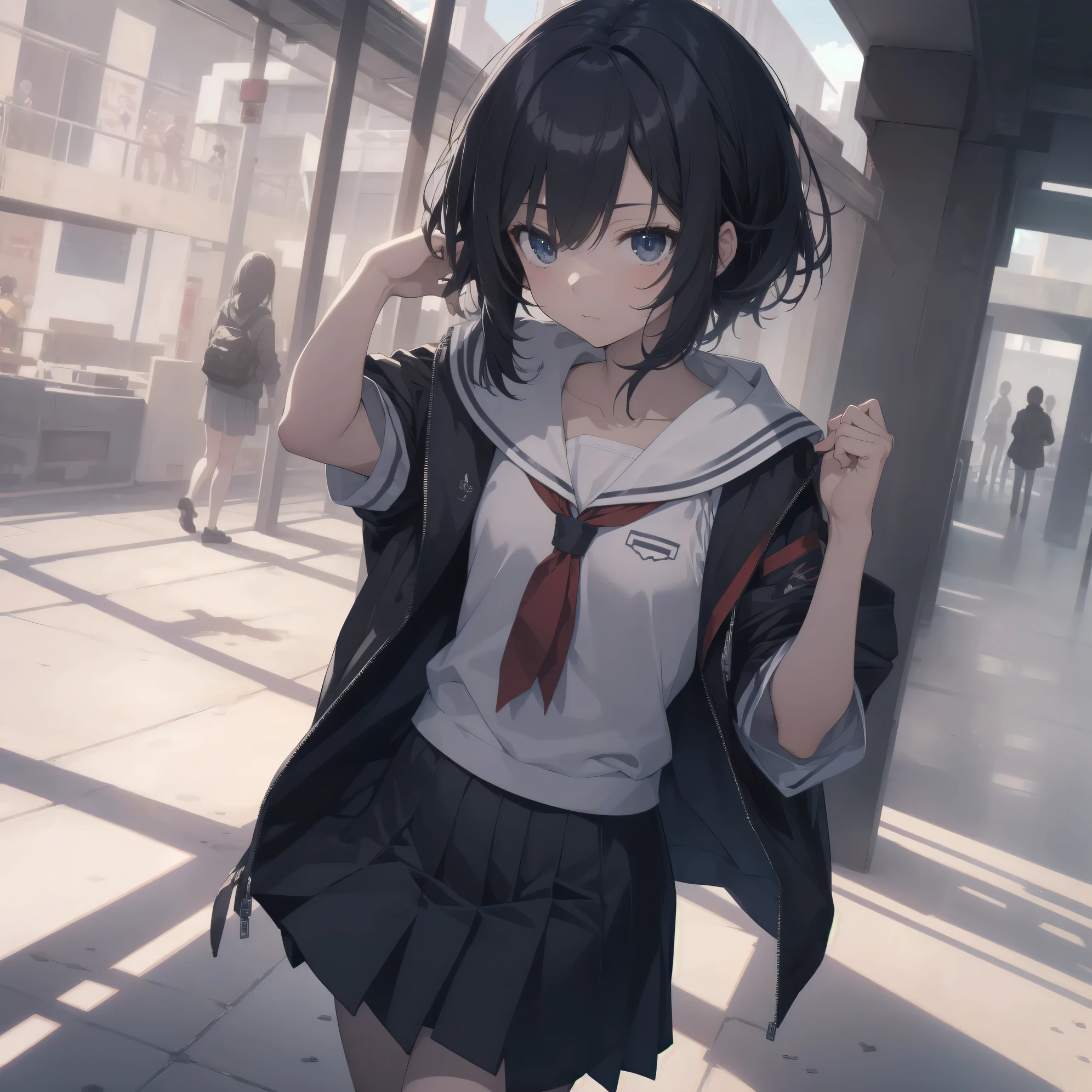 ultra-absurdres-Top quality by artist God, ultra-detailed, high resolution, anime moe artstyle, best anime 8k konachan wallpaper, pixiv contest winner, pool:2810, perfect anatomy,break, 1girl, (Please draw a girl walking sleepily to school alone. )break,(Solo,little female, 13-year-old:1.3),Full limbs, complete fingers,a junior high school student, (very short hair), short cut, flat chest, , small butt, small black eyes, beautiful detailed eyes, well-proportioned iris and pupils, expressive eyes, highres detailed hair, soft expression, salor school_uniform, sailor collar, serahuku, bow, pleated skirt,(Detailed Lighting), (Detailed background), in the School commute route. break,super detailed skin, Best cinematic lighting powered by famous artist, 8k,beauty illustration,photoshop_(medium),very aesthetic,break,((artist:anti_(untea9) )), artist:clamp ,artist:carnelian ,artist:kantoku ,
