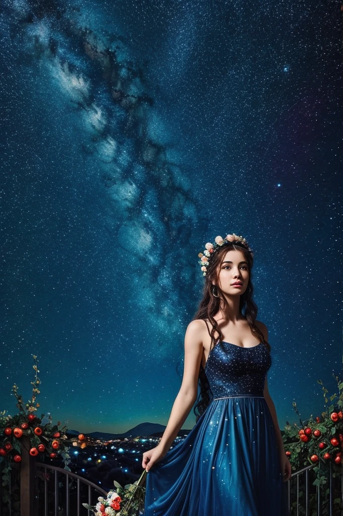 Create something that represents the combination between the abduction of Persephone and the Starry night, it could be paint, clothes or whatever, that fully represents the beauty of the two works, that are combined appropriately