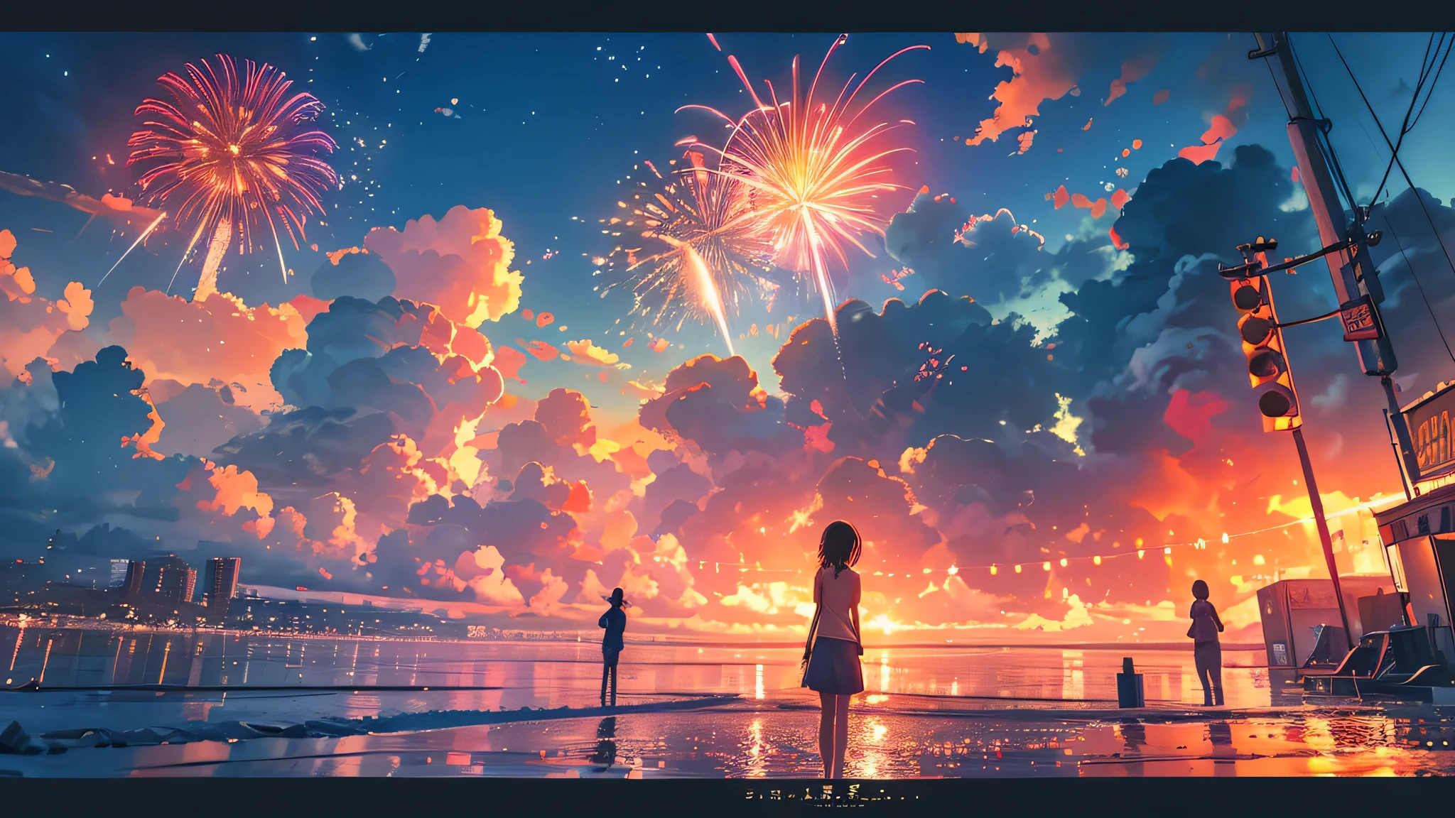 One girl, buzzer,buzzer,buzzerの絶景, firework,conceptual art, masterpiece, Super detailed, Attention to detail, high quality, 最high quality, High resolution