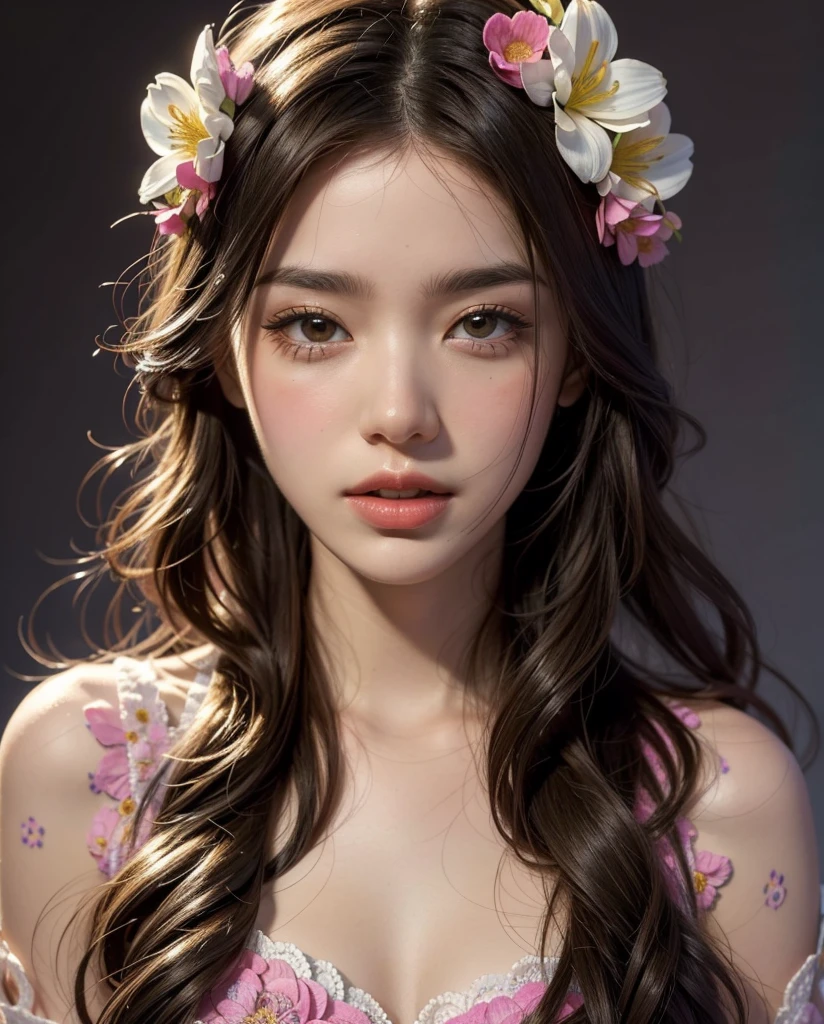 One girl, alone, (((Highly detailed face))), Close your mouth, Upper Body, (zenTangle, Mandala, Tangle, enTangle), (Flowers Bloom:1.2), Official Art, unity 8k wallpaper, Super detailed, beautiful, masterpiece, Highest quality, Realistic