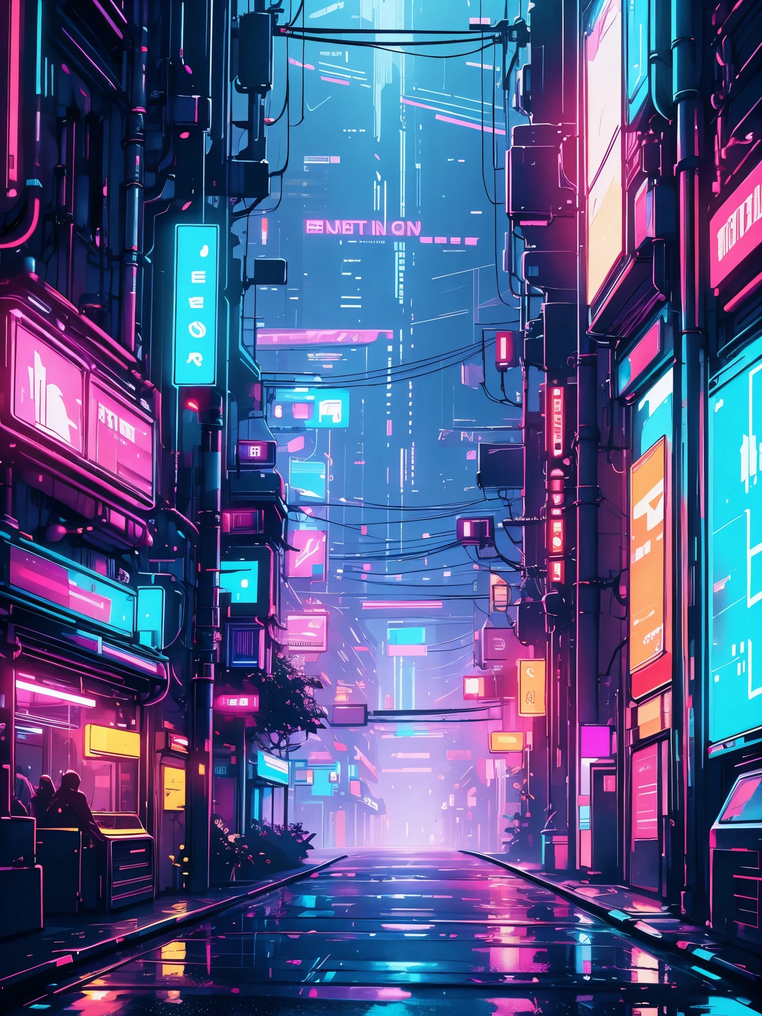 Cyberpunk city neon streets, work of art,