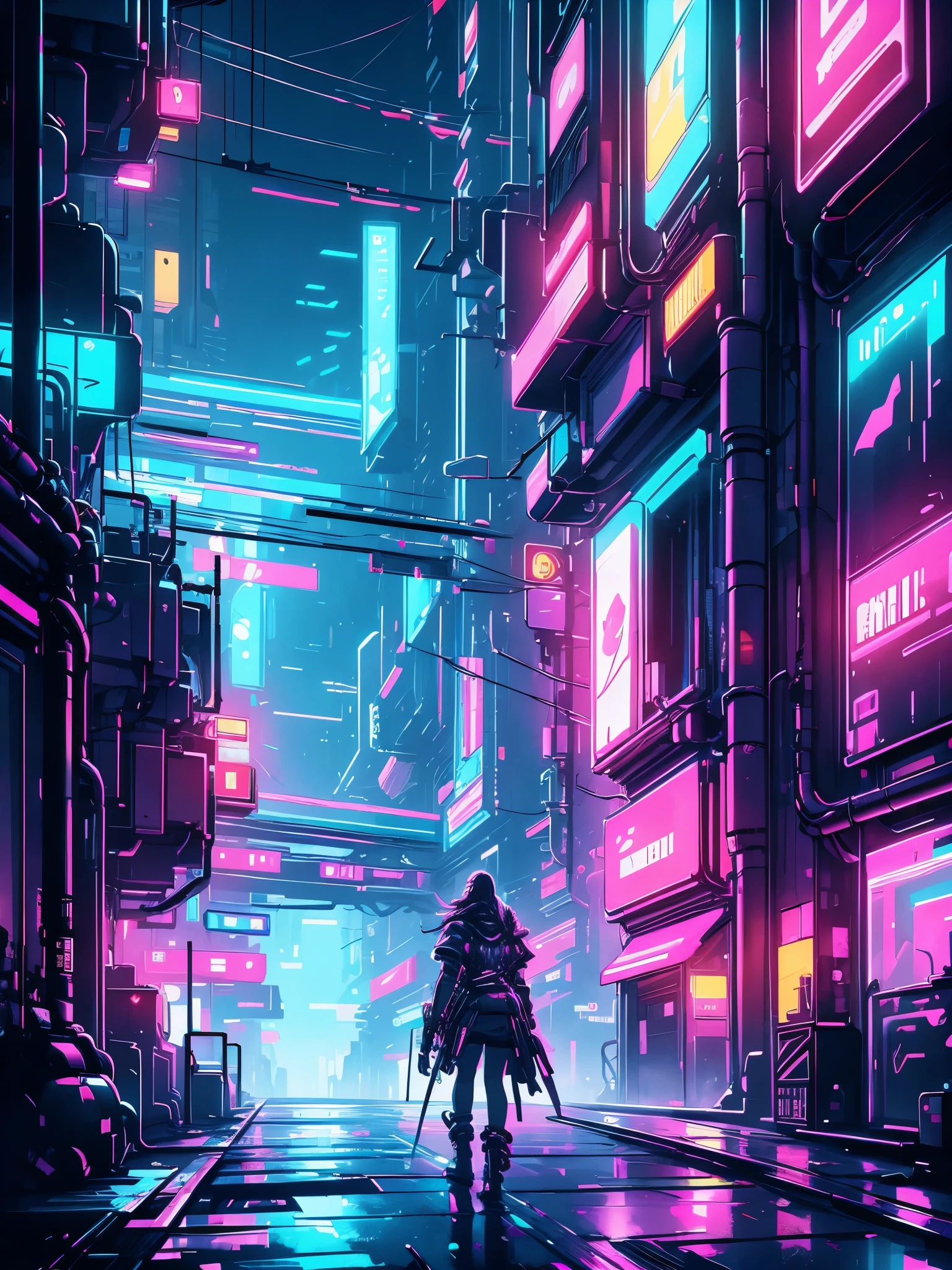 Cyberpunk city neon streets, work of art,