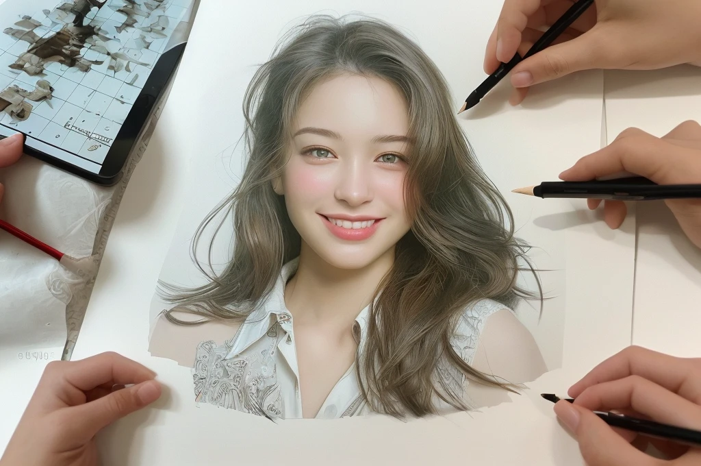 As realistic as a photo、masterpiece、Highest quality、Super detailed、An illustration、(Clear contours)、(smartphoneで話している:1.5)、(smartphoneを扱っている、smartphone:1.2)、smile