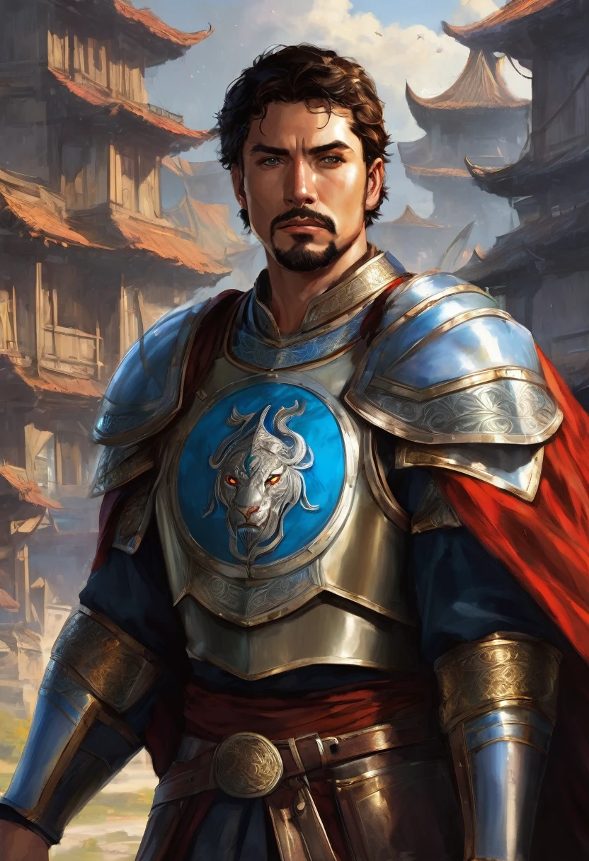 Luck Gawain is a 28 year old man, with 1,85 meters tall and weighing 85 kilos, that displays an imposing and inspiring presence. Her bright blue eyes reveal a noble and determined soul., Always alert to dangers that could threaten your kingdom. Dark brown hair, short and slightly wavy, frames your face with firm, decisive features, contrasting with her clear, slightly tanned skin, acquired by long periods spent outdoors, on missions or training.
A thin scar runs across his left eyebrow, memory of a battle fought long ago, and serves as an emblem of your resilience and courage. On the right shoulder, a tattoo of a shield symbolizes your unwavering commitment to protecting the innocent and defending Elaria. Luck wears custom armor, which is a perfect fusion between medieval elegance and advanced technology. The metallic breastplate is adorned with intricate designs of dragons and lions, symbols of strength and bravery. Armor includes power plates that glow a soft blue, providing you with not only protection, but also superior technological skills in combat.
On his left arm, he carries a shield with the Gawain family crest, while his right arm is equipped with a multifunctional device, reminiscent of Tony Stark's inventions, which can launch energetic projectiles and provide temporary shields. Nas pernas, Reinforced greaves allow for agile mobility without sacrificing protection, and his boots have propellers that give him brief jumps of speed and height.
Luck Gawain is a born leader, whose personality is marked by courage, altruism and deep empathy. He is firm in his convictions and always puts the well-being of his people above his personal needs.. Although it can be stubborn, This feature is often an advantage, because he never backs down in the face of adversity. Your strategic mind is sharp, fruit of years of training