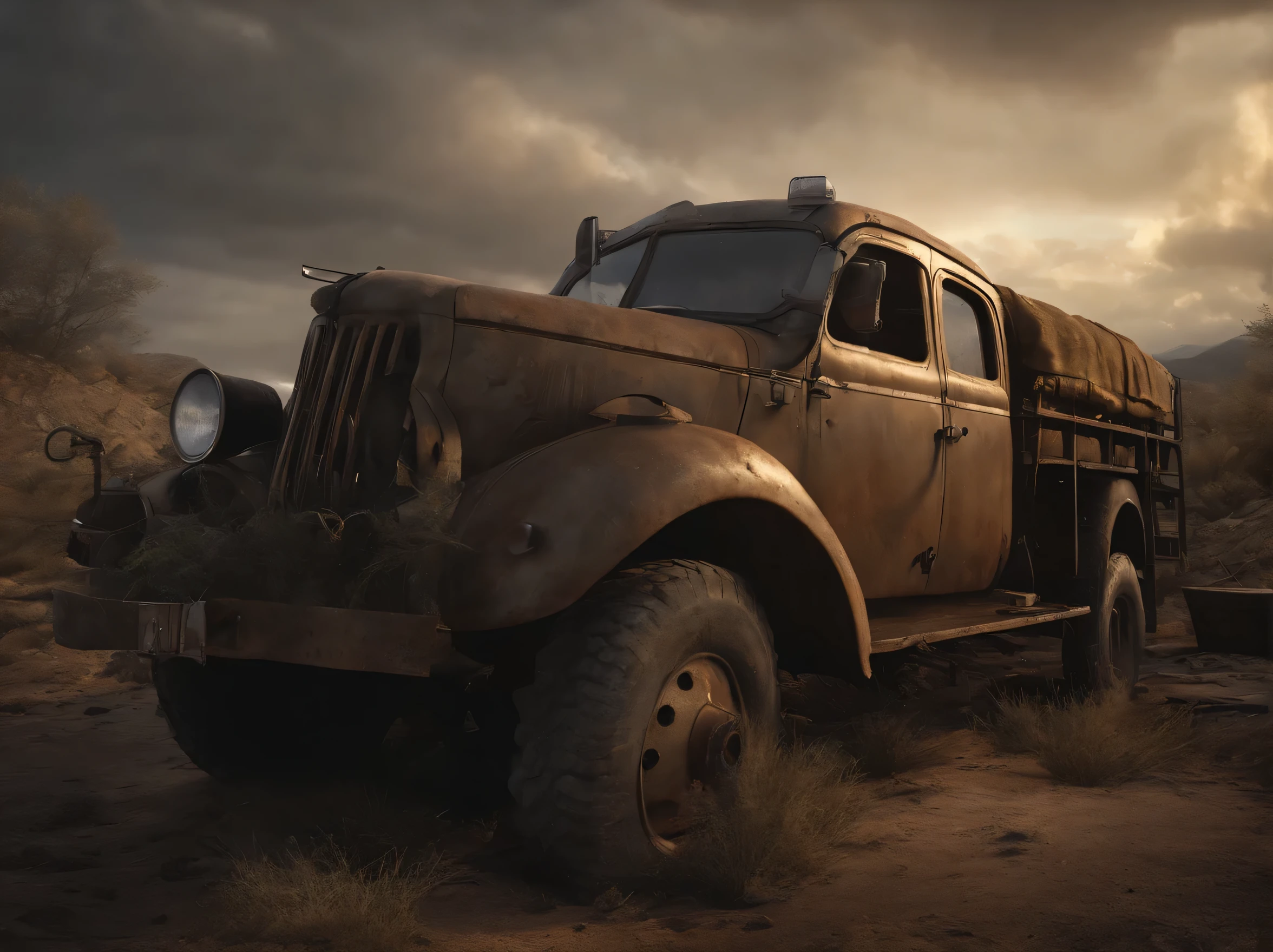 a post-apocalyptic survivor camp, a wasteland, a group of people living amidst ruins, protecting themselves from infected zombie-like creatures, makeshift defenses, survivors using an old camera to document their lives, a tense and somber atmosphere, the struggle for survival, the looming threat of the infected and potential dangers within the group, dilapidated buildings, rusted vehicles, overgrown vegetation, cloudy sky, dramatic lighting, muted color palette, smoldering fires, scavenged supplies, barricades, sentries on watch, anxious expressions, dirt-stained clothing, gritty textures, (best quality,4k,8k,highres,masterpiece:1.2),ultra-detailed,(realistic,photorealistic,photo-realistic:1.37),HDR,UHD,studio lighting,extreme detail description,professional,vivid colors,concept art