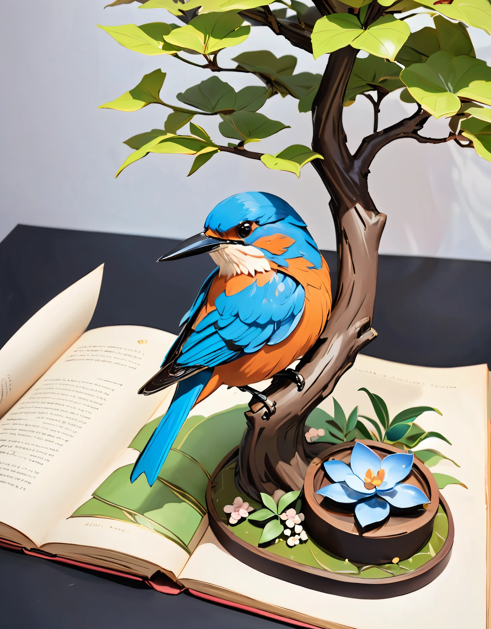 (masterpiece:1.2, Highest quality,Highest quality,Super detailed),(Very detailed),8k(A pop-up book with a kingfisher perched on a tree branch:1.5),(Cinema Lighting),(Written boundary depth),(Sophisticated lighting:1.2),(Chiaroscuro),(Origami art)
