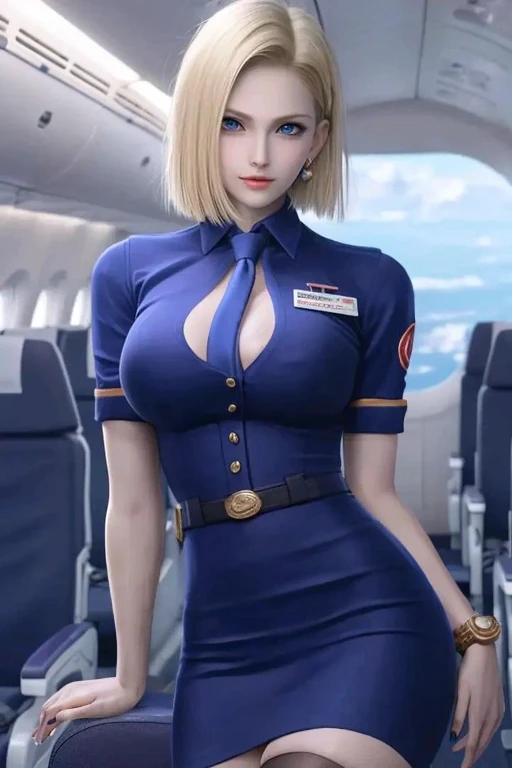 android 18,Close-up of woman wearing lingerie on airplane, Charming Jill Valentine, Realistic anime 3D style, better known as Amaranth, cute Aviator Girl, Aviator Girl, Perfect girl, Beautiful and charming anime woman, Attractive anime girl, blue, Amaranth, Hyper-realistic animation, Pilot clothing, Actress 👀 :8