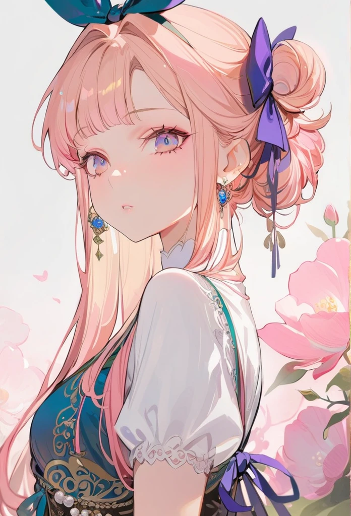 1 Girl, masterpiece, best quality, 8K, Delicate skin texture, Detailed fabric texture, Beautiful and delicate face, Intricate details, Extremely detailed, Alice in Wonderland, (The bow on her head:1.1), Upper Body