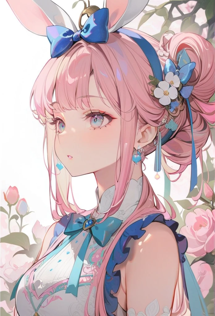 1 Girl, masterpiece, best quality, 8K, Delicate skin texture, Detailed fabric texture, Beautiful and delicate face, Intricate details, Extremely detailed, Alice in Wonderland, (The bow on her head:1.1), Upper Body