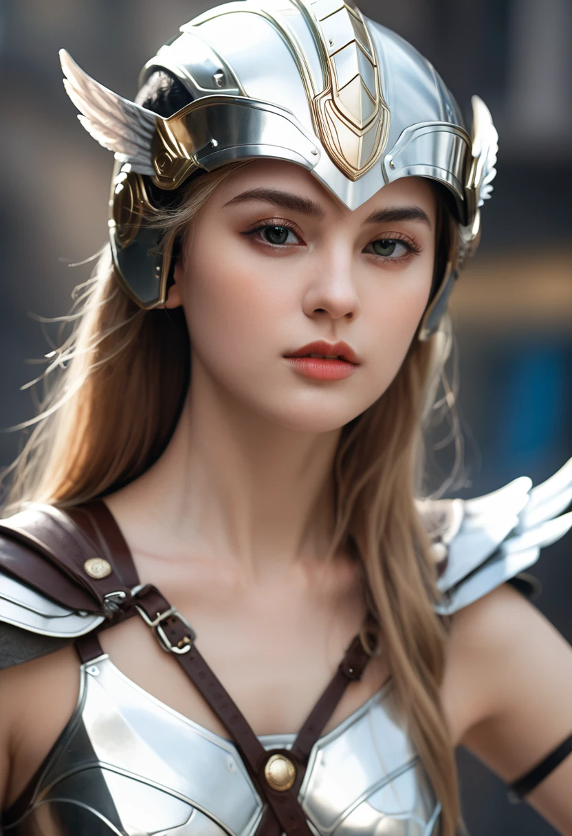 (l1vvydunne:.95), Top view of a young and beautiful Valkyrie woman,Style similar to Stefan Kostic, Realistic skin texture,(Winged Helmet:1.1), (Valkyrie armor:1.2), 1 / 2 Body cutting, 8 5mm art lens, 1. 2, Clear focus, 8K HD, Extremely detailed, complex, elegant, Art work:Stanley Lau and artgerm