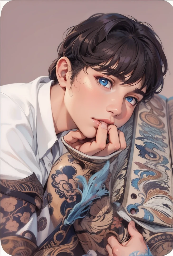 masterpiece, Best Quality, 1 chico, beautiful and delicate features, blue eyes