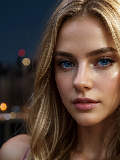  Long blonde hair, european girl, masterpiece, photorealistic, 8k, cinematic lighting, dramatic shadows, vivid colors, detailed skin texture, (realistic, photo-realistic:1.37), (best quality:1.2), extremely detailed face and body, beautiful eyes, lips, nose, detailed hair, dramatic atmosphere, cinematic composition, elegant and graceful Flirting with camera on bright city background, night photo, On your side, well lit pink and small, .