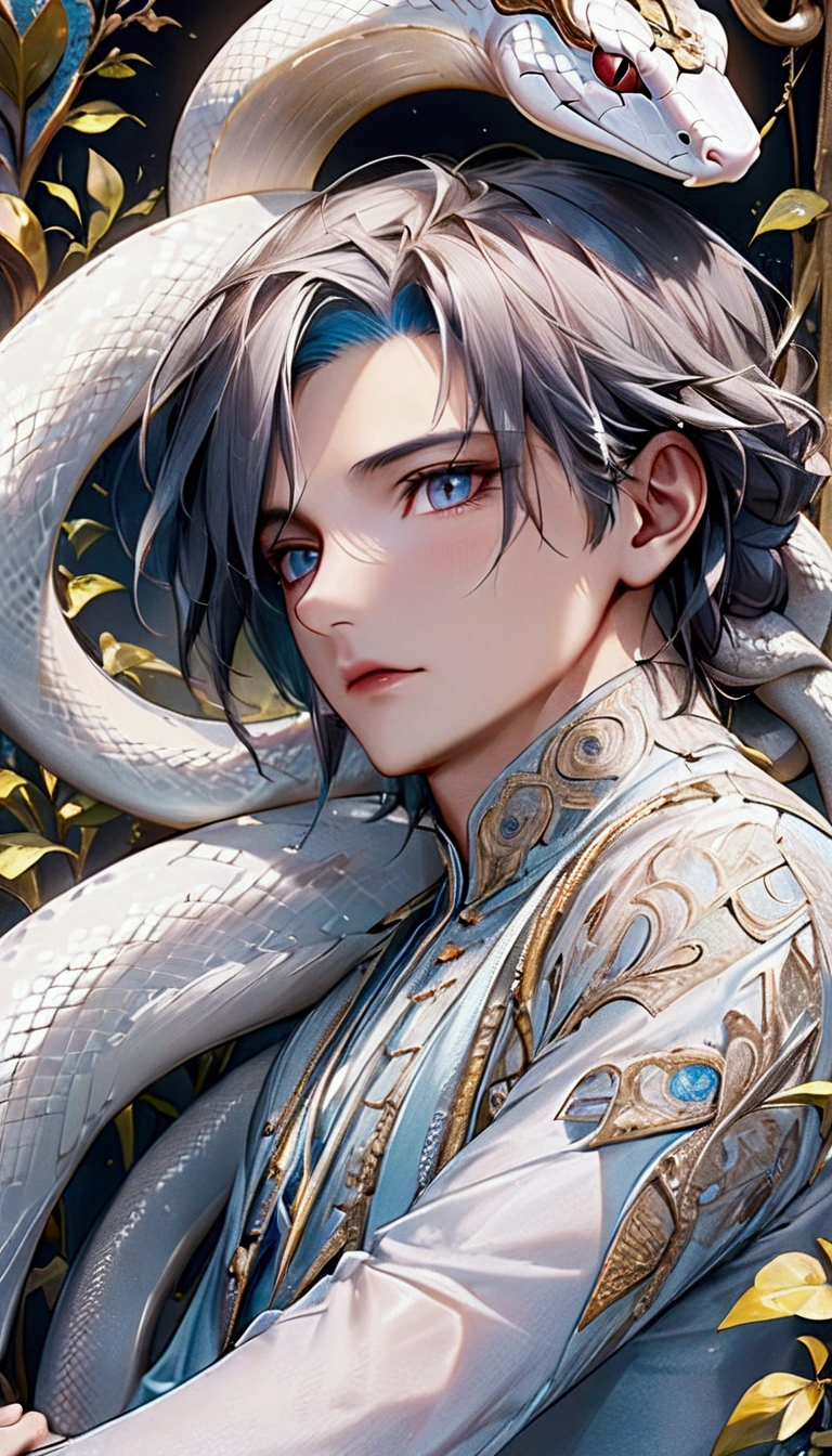 (((snake))) Highest quality, Ultra-high resolution, Detailed 4K CG, Master Parts, Krishna, Hindu good,White snake, Hindu mythology,((To the snake)), Image of hinduism , beautiful, Center of screen