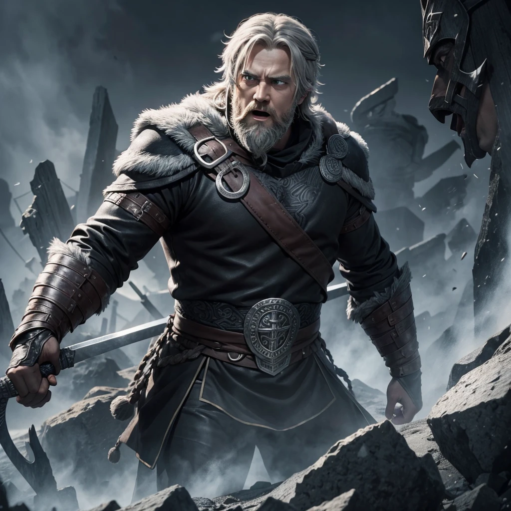 face of the Norse god Odin, do combat, bravo, yelling, black and gray