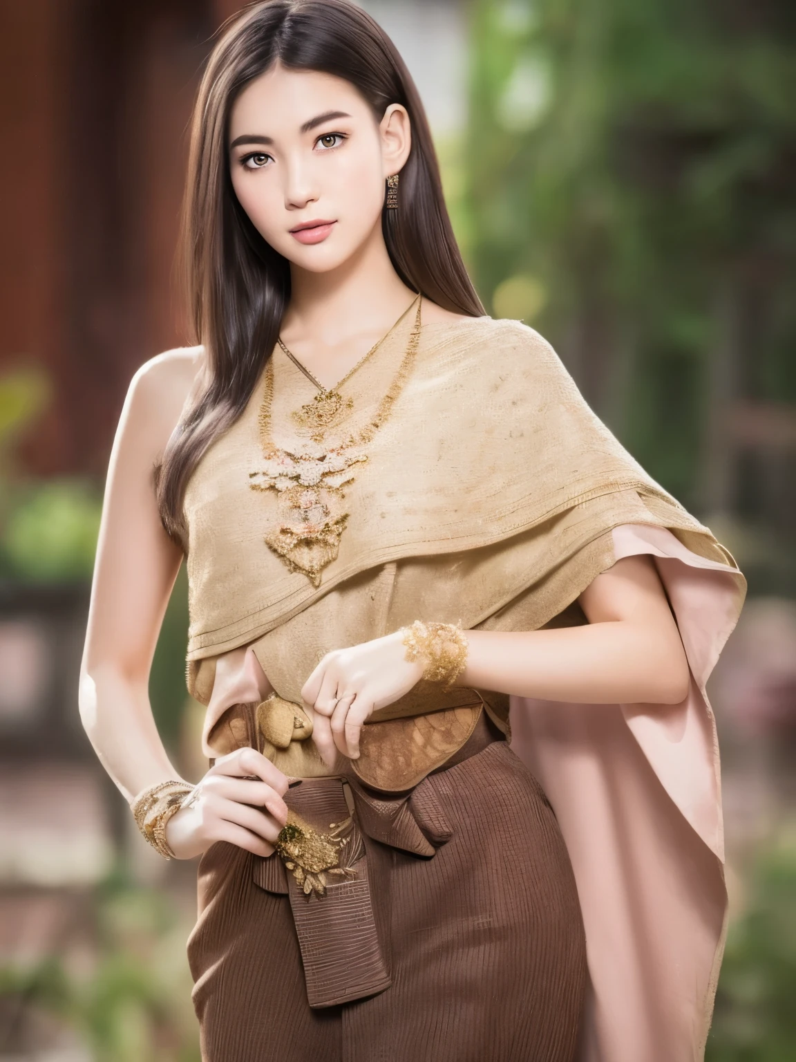 (RAW photo:1.2), (photorealistic:1.4),(masterpiece:1.3),(best quality:1.4),ultra high res,(detailed eyes),(detailed facial features),(detailed clothes features),HDR,8k resolution, solo focus,thai tradition dress,tradition shawl ,golden jewelry,1 girl ,facing to viewer,full body, depth of field,cinematic light,(adorable girl with rim lighting :1.2), (((perfect body shape ))),,21 year old ,(Eurasian face),(pale skin),(gorgeous short hair:1.1),(dark hair:1.11), Random body orientation,