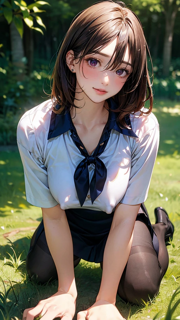 (masterpiece:1.2, top-quality), (realistic, photorealistic:1.4), beautiful illustration, (natural side lighting, movie lighting),
looking at viewer, 1 woman, japanese, 22 years old, high school teacher, perfect face, cute and symmetrical face, shiny skin, babyface,
(short hair, straight hair, dark brown hair), hair between eyes, dark purple eyes, (middle breasts, seductive thighs, big ass), piercings,
beautiful hair, beautiful face, beautiful detailed eyes, beautiful clavicle, beautiful body, beautiful chest, beautiful thigh, beautiful legs, beautiful fingers,
((navy tight skirt, white collared shirt), open shirt, black pantyhose), purple neck ribbon, ,
(beautiful scenery)(A woman is on all fours in a grassy field. A woman is carrying a large dog on her back.) A complete body. Perfect hands and legs.
Her face, bright red, flush and shy.
Her large breasts and nipples are standing out, even through the top of her shirt. (The skirt is shorter than normal, but even shorter, so short that you can almost see her panties.)The girl has brown hair.
(The skirt is extremely short.) The girl's hair is brown.
(Very short skirt).
(Very short skirt).
She is wearing a very short skirt.