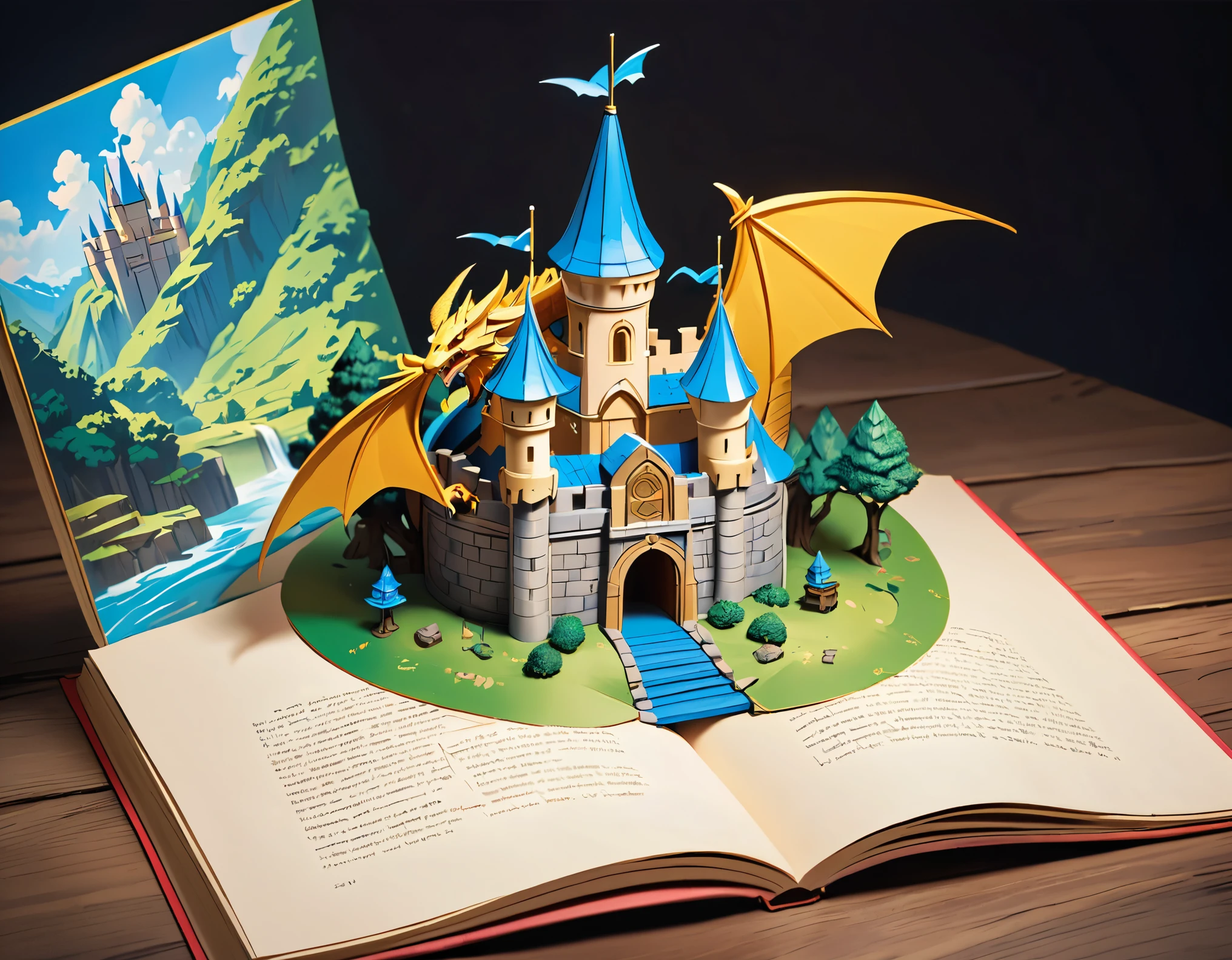(masterpiece:1.2, Highest quality,Highest quality,Super detailed),(Very detailed),8k,(Dragon Quest-style castle pop-up book:1.5),(Cinema Lighting),(Written boundary depth),(Sophisticated lighting:1.2),(Chiaroscuro),(Origami art)