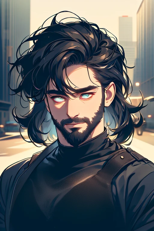 (best quality,4k,8k,highres,masterpiece:1.2),ultra-detailed,(realistic,photorealistic,photo-realistic:1.37),30 year old man,3 day beard,handsome anime,portraits,strong,masculine,dark hair,sharp jawline,mesmerizing eyes,perfectly styled hair,cool anime outfit,confident expression,vibrant colors,dynamic lighting, CEO and expression smile in love.