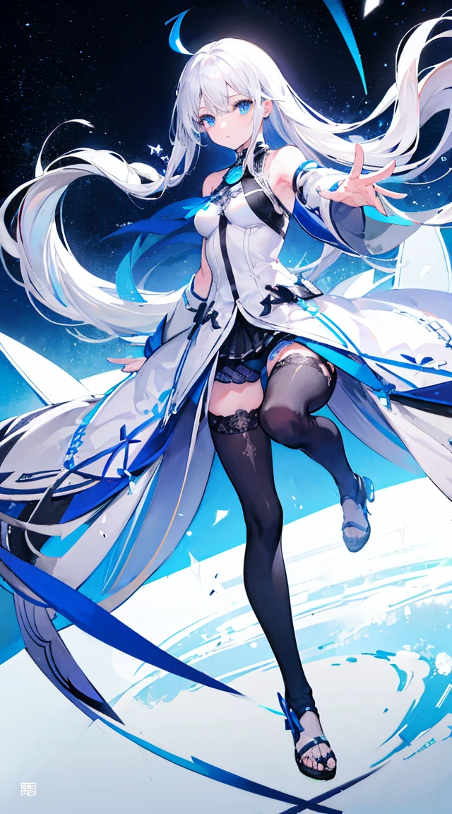 No background,girl,The clothes are torn,Tights,use,Long gray hair,careful,blue eyes,Azur route style, 身穿Tights,White hair,Light blue eyes,White Moonlight