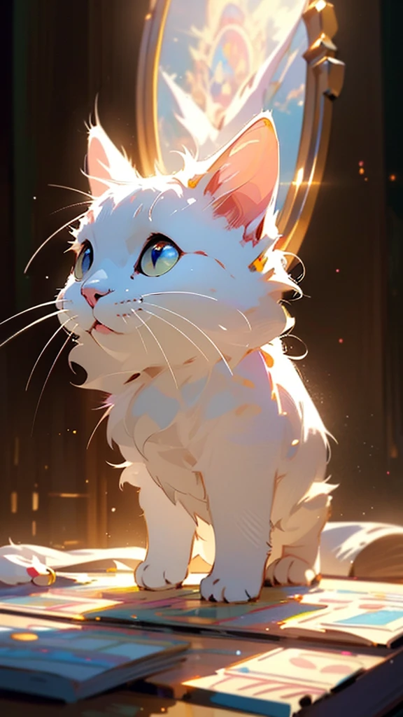 a white rabbit playing a harp, extremely detailed fur, intricate detailed harp, ethereal, glowing, soft lighting, serene, peaceful, fantasy, (best quality,8k,highres,masterpiece:1.2),ultra-detailed,(realistic,photorealistic,photo-realistic:1.37),HDR,UHD,studio lighting,ultra-fine painting,sharp focus,physically-based rendering,extreme detail description,professional,vivid colors,bokeh,a very cute and beautiful chibi anime girl, simple flat background, full body, standing, highly detailed face and eyes, clearly outlined, solo