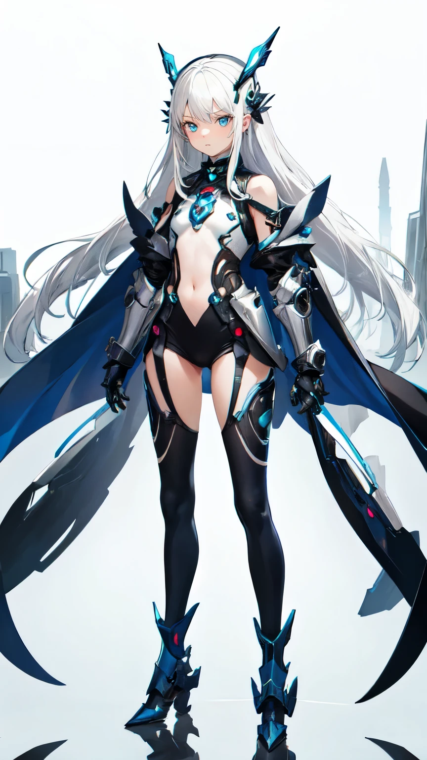 (Highest quality)Remove all background,1 girl,White hair,Tights,The legs and arms have a small amount of armor,blue eyes,Girl,Science Fiction,Sci-fi hair accessories,Upper Body