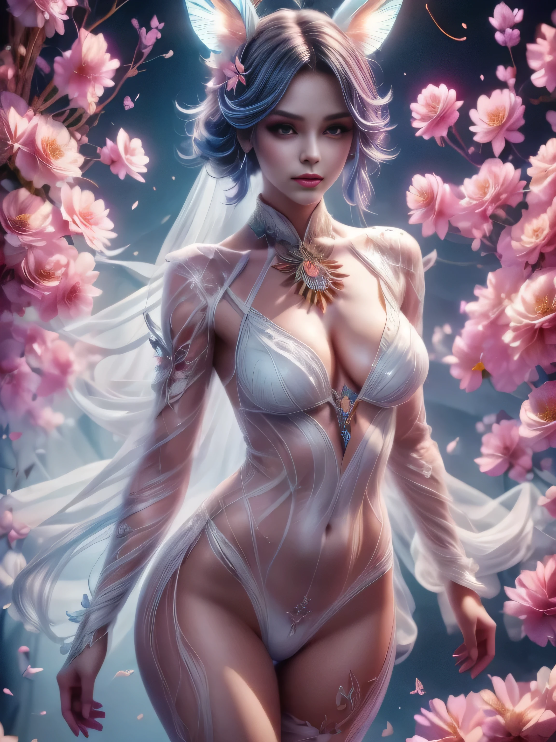 (Best Quality, 8K, Masterpiece, HDR, Soft Lighting, Picture Perfect, Realistic, Vivid), Full body photography of Fox girl in lotus pose，Red Hair, Raw, movie shot, (Sharp focus:1.5), (Reality:1.4), Dusk lighting, Volumetric Lighting, Ultra-high resolution,Dramatic Lighting, (Zentangle，Mandala，Tangle，Entanglement), Fox Demon，Fox Mask, Sexy Revealing Clothes, Bodysuit with Glitter Texture, Foxfire Curse, fox family, Transformation, Depth of Field, dreamy atmosphere, Chaos in its most beautiful form, grace, Brutalist design dark theme, Flower of Death, Flowers of ecstasy，Glowing Line,Glow Example，Tracking example，flash， Backlight，translucent，Light Particles, (Ultra High Quality Fantasy Art), Masterpiece, Female Model, Ultra High Quality Female Character Designs, Detailed 8k Anime Art, Realistic Anime Art, Highest Quality Wallpapers, Intricate Ultra High Quality Accurate Female Character Faces, High Quality Designs and Accurate Physics (Fantasy - Ultra High Quality) quality)) art), dark fantasy style), masterpieces, super high-quality characters, anime resolution - 8K, realistic anime art, wallpaper with the highest quality illustrations, ultra-high detail of faces, high-quality design and accurate physics), color, depth of field, shadows, ray tracing, high quality workmanship. -high quality and 8K resolution, (Accurate simulation of the interaction of light and materials)], [High-quality hair detail [More about beautiful and shiny red hair]], (Beautifully detailed hands [perfect fingers [Perfect nails]]], (perfect anatomy (perfect proportions)))) [[Full-length]], [Perfect combination of colors (Accurate imitation of the interaction of light and material)], [art that conveys the meaning of the story]