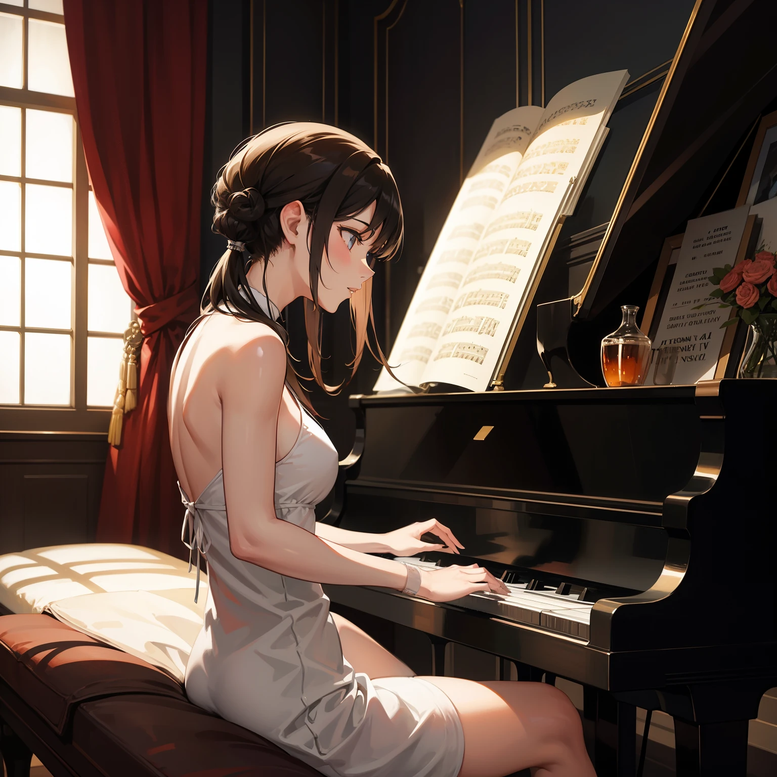 The woman playing piano