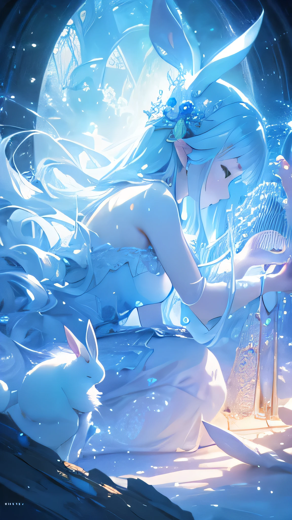 a white rabbit, a harp next to the rabbit, beautiful detailed eyes, beautiful detailed face, detailed fur, soft lighting, dreamy, serene, peaceful, fantasy, ethereal, whimsical, magical realism, cinematic, 8k, high resolution, photorealistic, detailed description, masterpiece, vibrant colors, dynamic composition