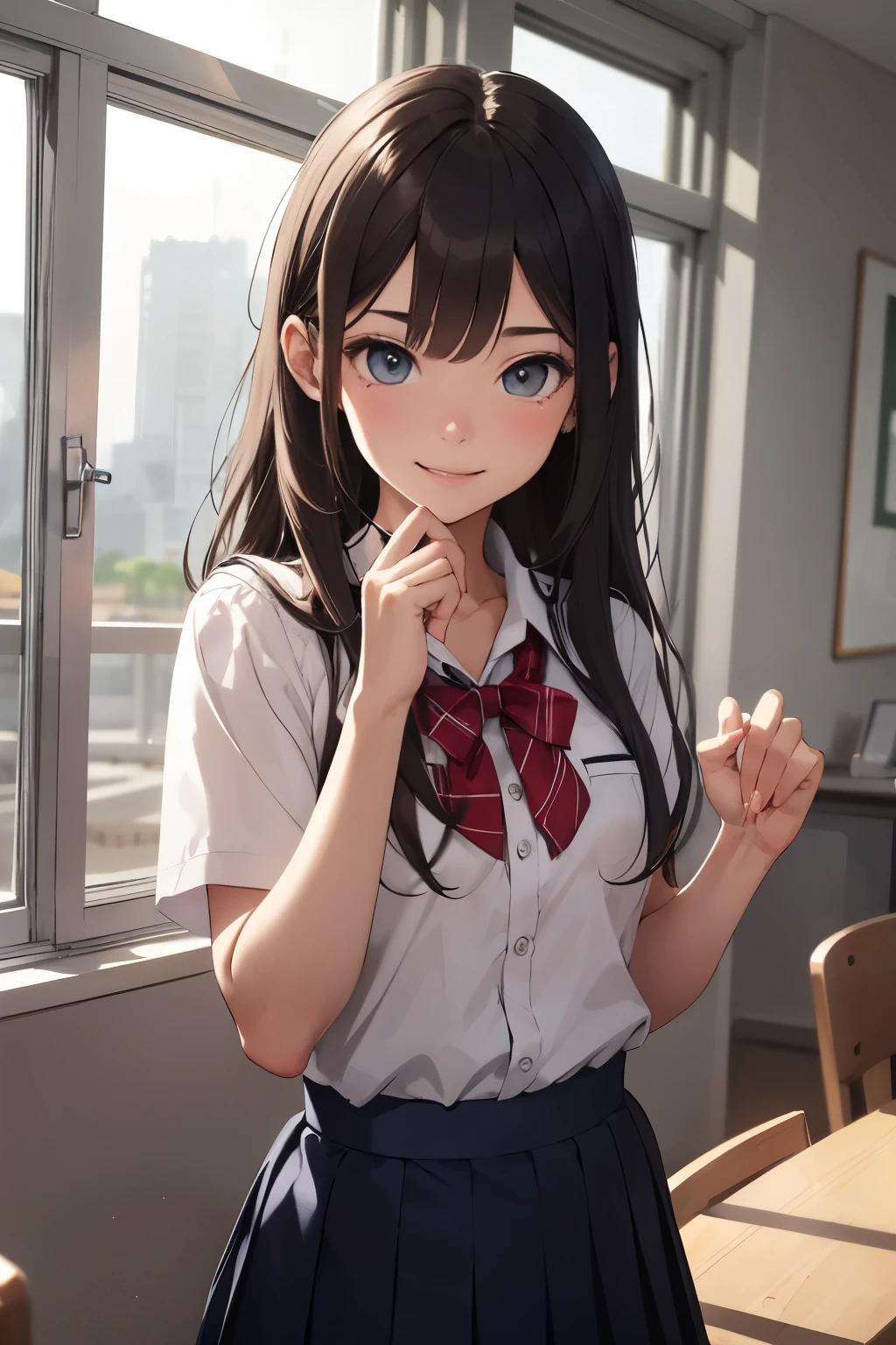 ((best quality)), ((masterpiece)), (detailed), 1girl 14 years old feels so happy becaouse today is her birthday, wearing school uniforms