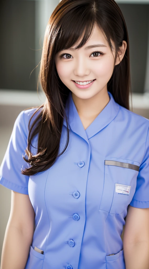 Enhanced dynamic perspective,Cute lovely beautiful girl,Nurse uniform ,Look at me and smile,Simple background,masterpiece,high quality,4K resolution,Ultrafine,detailed,precise,light,