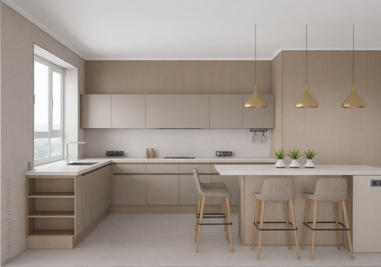 Raw photo,Masterpiece, high quality, best quality, authentic, super detail,
indoors, interior ,aiaigroup, ,kitchen room, kitchen cabinet, modern style, daylight