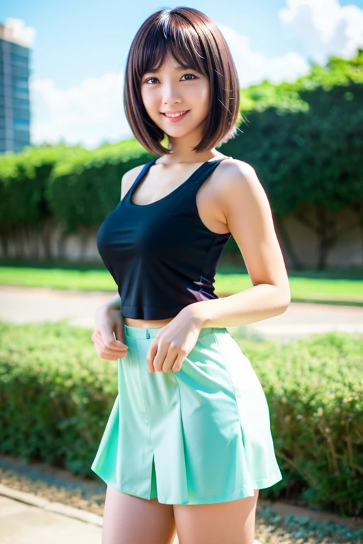 malay girl in a short skirt and tank top posing for a picture, revealing clothes, seductive anime girl, a hyperrealistic , smooth anime cg art, touching her clothes, teasing smile, ilya kuvshinov. 4 k, realistic , hyperrealistic , fubuki, [ 4 k digital art ]!!, anime moe artstyle