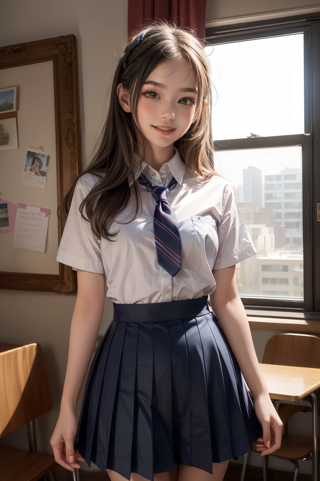 ((best quality)), ((masterpiece)), (detailed), 1girl feels so happy becaouse today is her birthday, wearing school uniforms