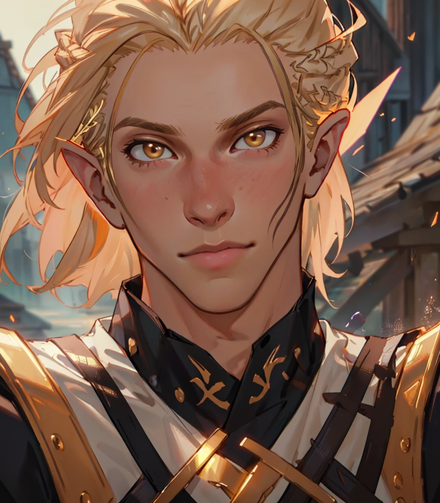 (Highest quality, masterpiece, Very detailedな, Very detailed, Exquisite, 16K,Full HD),No text,Golden Hair,zevran,male