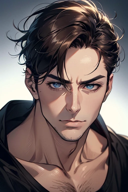 (Best quality,4K,8K,a high resolution,masterpiece:1.2),ultra detailed,(realistic,photorealistic,photo-realistic:1.37),39 year old man,Beautiful anime,portraits,strong,masculine,dark hair,Sharp jawline,Mesmerizing eyes,Perfectly styled hair,confident expression,bright colors,dynamic lighting,Brown eyes,(Black T-shirt),(dark skin),((mature man, man 40 years old)), (square jaw)