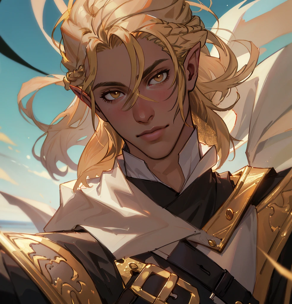 (Highest quality, masterpiece, Very detailedな, Very detailed, Exquisite, 16K,Full HD),No text,Golden Hair,zevran,male