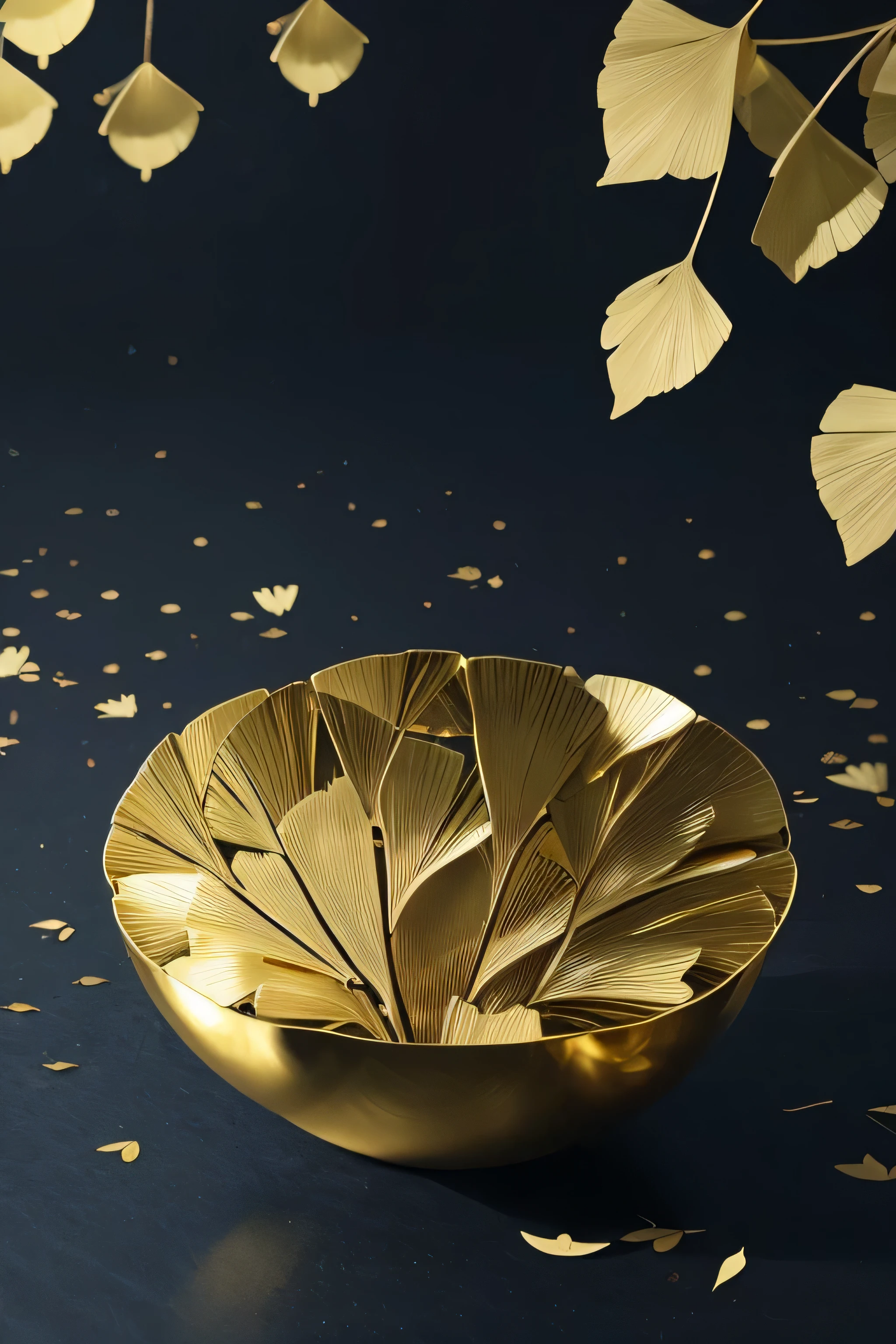 gold，Fallen Leaves，metallic feel，Visual Art，design，Art，Fine Art，Monolithic，concise，ginkgo