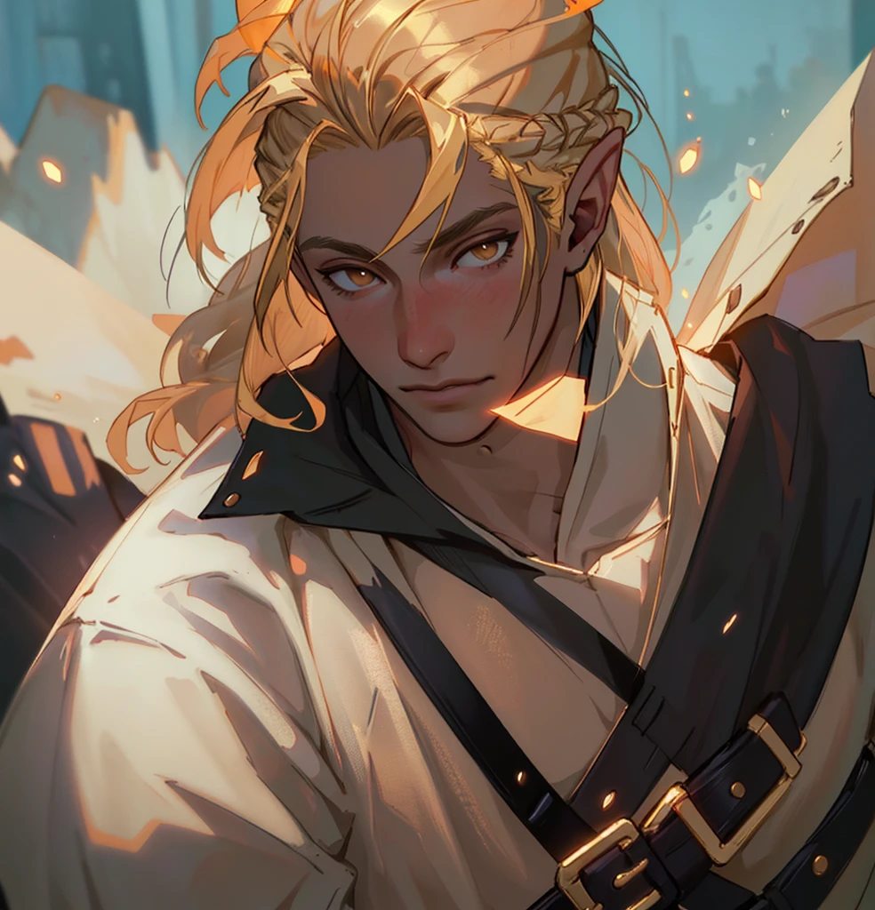 (Highest quality, masterpiece, Very detailedな, Very detailed, Exquisite, 16K,Full HD),No text,Golden Hair,zevran,male