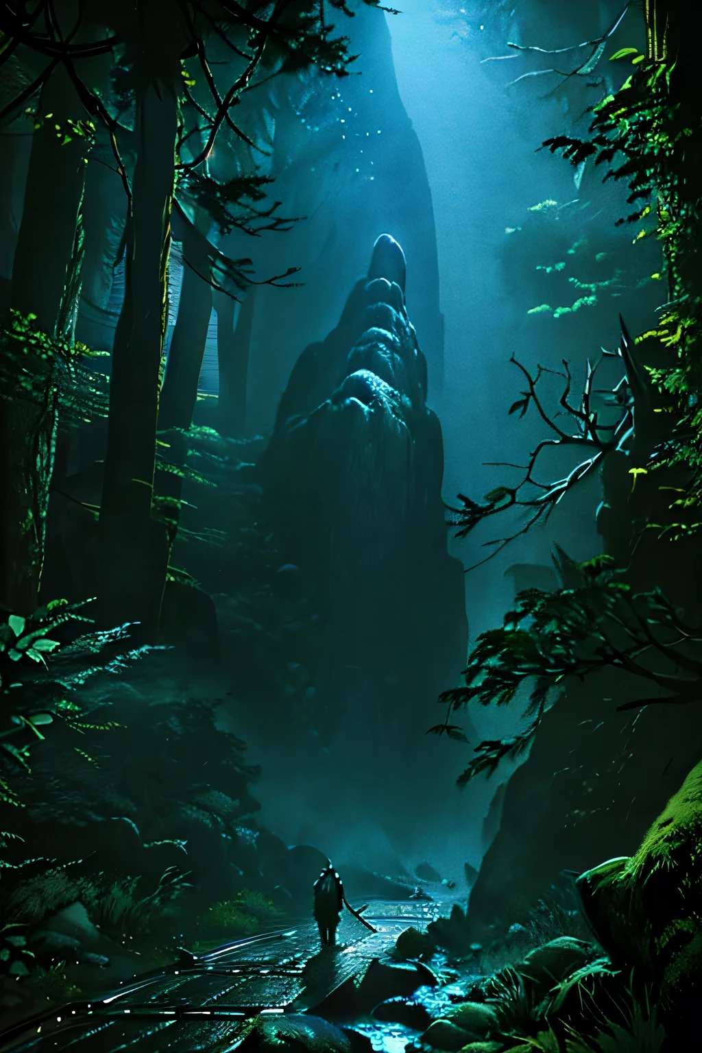 concept art of a human using an axe to cut three, eerie forest, (best quality,4k,8k,highres,masterpiece:1.2),ultra-detailed,(realistic,photorealistic,photo-realistic:1.37),extremely detailed roots, twisted branches, heavy fog, moody lighting, horror atmosphere, dark shadows, mysterious, mist, gloomy, unsettling, creepy, ominous, silent hill, concept art
