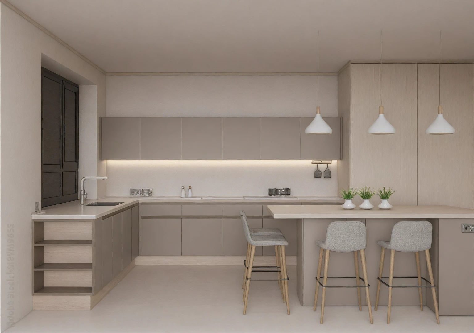 Raw photo,Masterpiece, high quality, best quality, authentic, super detail,
indoors, interior ,aiaigroup, ,kitchen room, kitchen cabinet, modern style, daylight