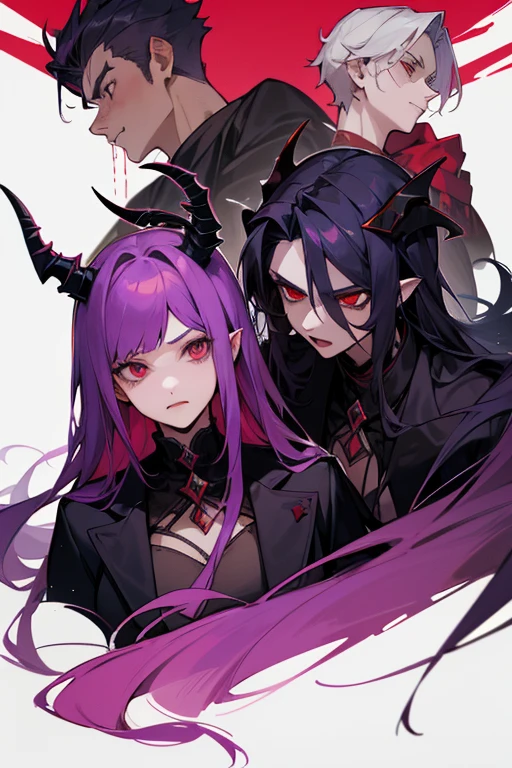3 girls and two boys 1 girl is a beautiful and sensual vampire 2 a beautiful semi-human dragon girl 3 a demon girl with horns and quite beautiful Boys A huge monster boy with a serious face and quite strong Another handsome demon boy with horns
*specific*