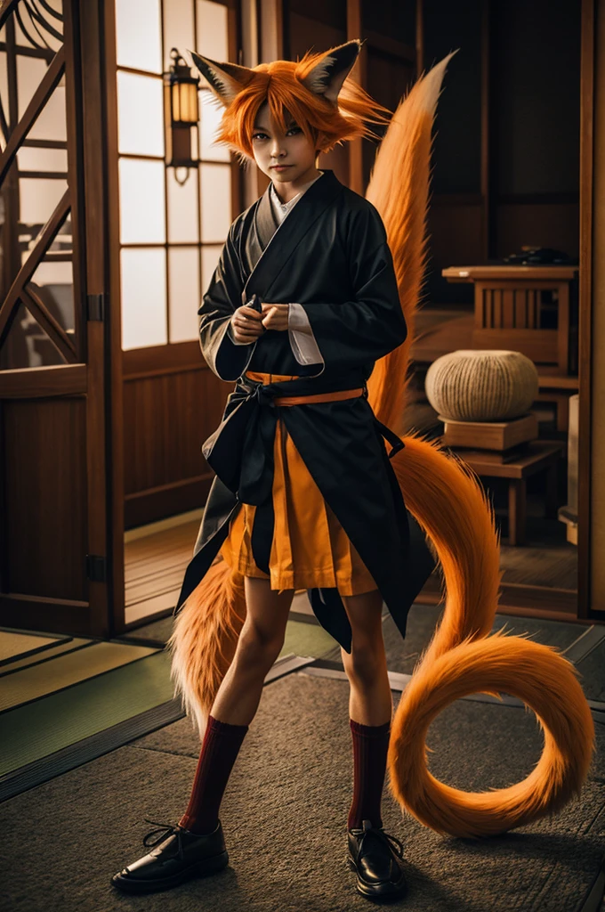 A half-demon fox boy with tails from Japan