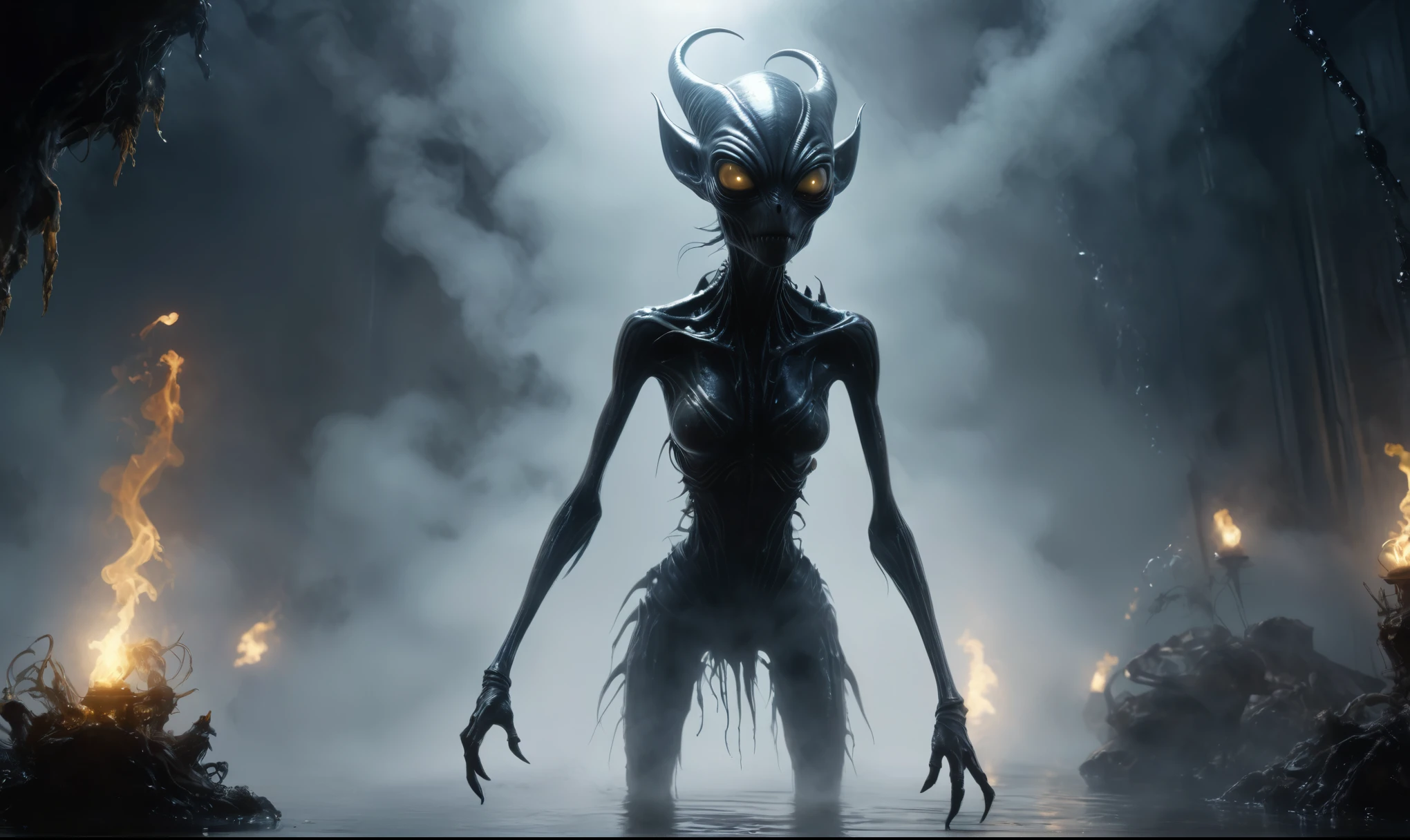 full body length,niobium goblin,native africa xenomorph,once pretty face,eyebrow up,full body shot,ominous landscape,niobium gray atmosphere,photo,photorealism,Masterpiece,hyper natural skin textures, hyper realism,hyper detailed,High contrast,Realism,Ultra Detailed,irina yermolova,close full body shot,32K resolution,Nikon Z9, ,demonic, fog, smoke, audience, mist, featuring ultra-realistic and hyper-realistic elements,
Marta Bevacqua, Ellen Jewett, Kawacy, Katsuya Terada, Carne Griffiths,concert lighting, bokeh, luminal space that feels
both bright and surreal. Includes liquid fluid elements for added depth and movement. Rendered in an unreal
engine and post-processed to achieve . Evokes a sense of dreamy, ethereal
and mystical mood,horror pixar movie still,thriller disney movie ,pixar render, animated ,suicide