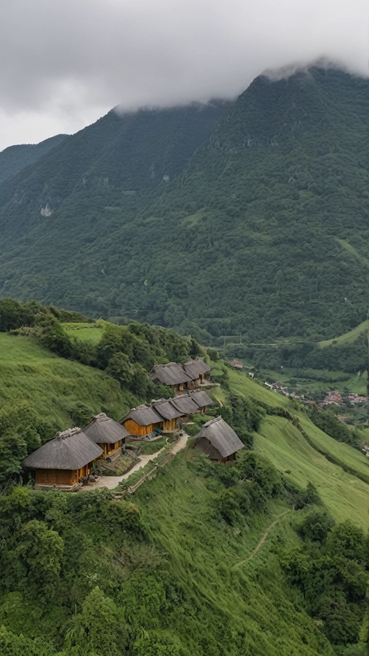 Thatched houses on the mountain