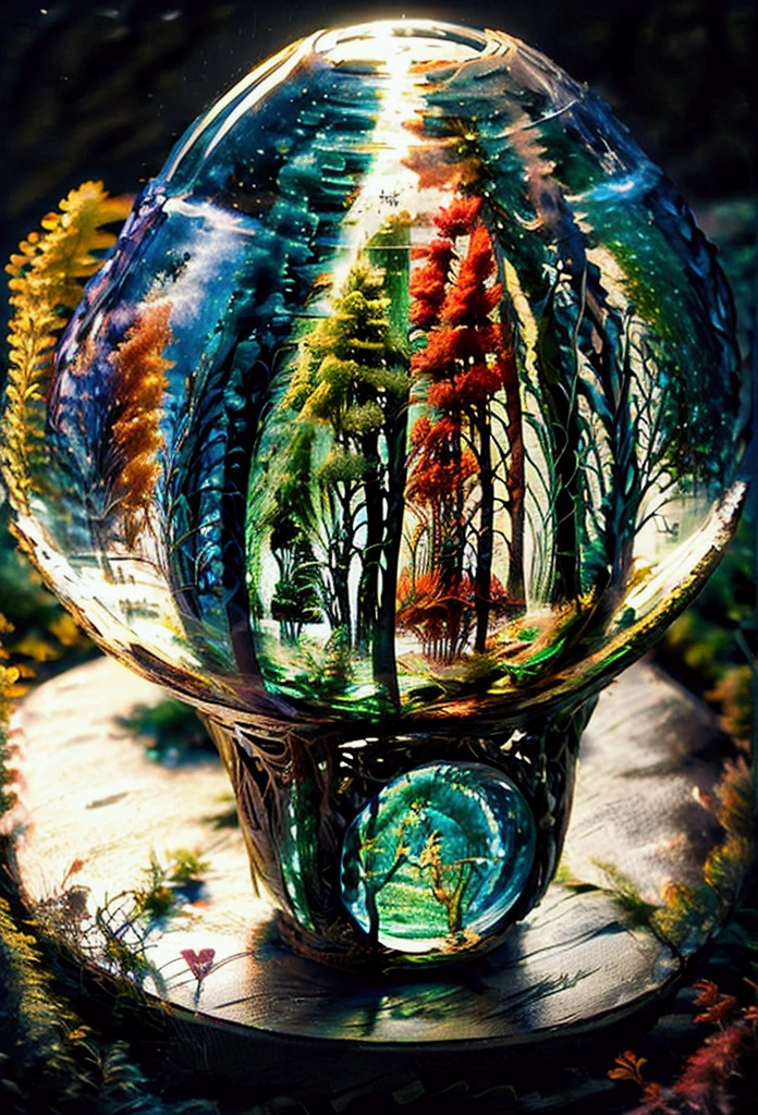Colorful trees in the darkness of the night, With a glowing sphere style, concept art, Joel Robison, flowing form, uhd image, colorful watercolor, Dark emerald and light amber