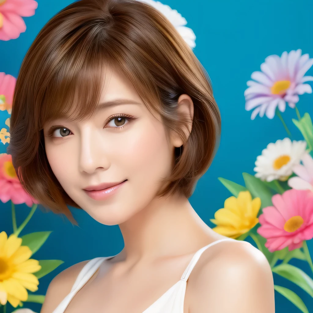 Upper Body 60 years old Fluffy short hair Bright brown hair Bob Hair Brown Hair Beautiful Hair woman Has bangs Messy short hair Brown Hair Brown Hair Beautiful hair, shiny hair Japan Fireworks Festival short hair Background is flowers Tropical flowers Hibiscus colorful floral background Beautiful flowers as a background ( Hair looks beautiful :1.2) myself woman 60 years old Bob Hair Brown Hair Beautiful Hair Shiny Hair Japan( sharpen ), (Facing the children_v1:0.7), (8k, Highest quality), Unconscious, Please open your eyes, , High resolution, original, (Flat Color:0.9),(colorful:1.1),(masterpiece:1,2), Highest quality, masterpiece, High resolution, original, Highly detailed wallpaper, Audience'Perspective, alone, Portraiture, Mature Woman Body Set, smile, When I look at this, Tropical flowers background,Natural Wrinkles, Wrinkles around the eyes, surreal, Natural Skin, Natural Hair Color, Bright red lips, a vivid image of summer Tropical flowers Wrinkles on the face