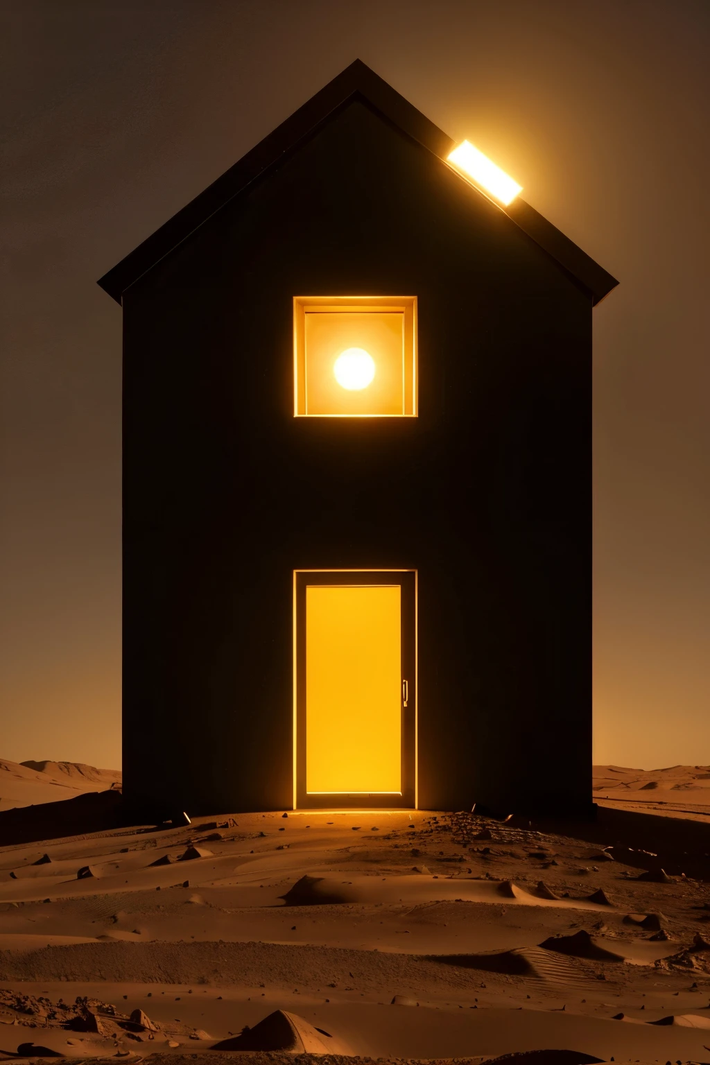 create a yellow light window black house on mars