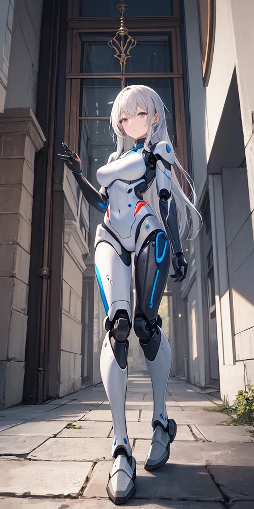There is a woman in a robot suit posing next to an ancient building, Beautiful white girl half cyborg, Cute cyborg girl, Beautiful girl cyborg, Perfect Robot Girl, Cyborg girl, Young cyborg grady, Beautiful Female Robot, Beautiful robot woman, cyborg girl, perfect cyborg female, porcelain cyborg, Female robot, Beautiful cyborg images