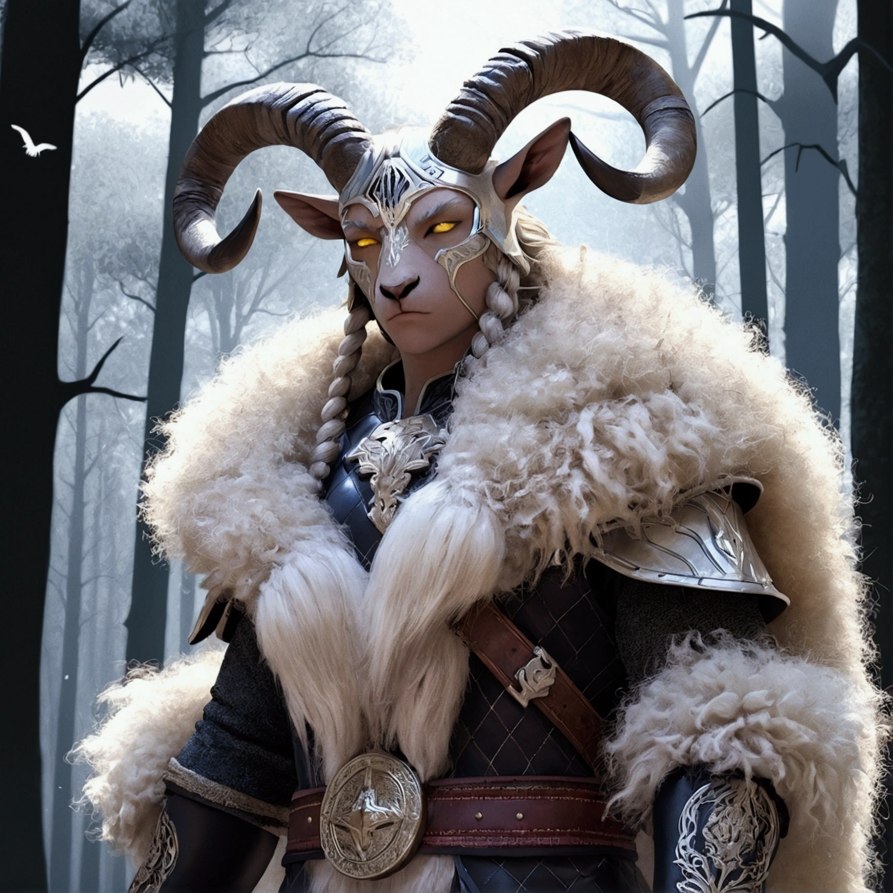 (antro)) Officer Flint, Goat, ross tran, by ruan jia, by zaush, by foxovh, by lindasexyrobutts, by cervina_7, by sligarthetiger, best quality, masterpiece, illustration, wallpaper, 1 man, hairy goat, ( ( Black face 2,2)), ((Yellow eyes: 1,3)), big horns, (( Huge horns)), ((black claws, lamb face: 1,2)), ((goat2,3 ) ), muscle, tomboy, thicc,, ((DARK)) Hairy lamb, Hairy, Male, (( sheep face:1,2)) "Black face", anthropomorphic, hairy goat, Yellow eyes, white eyelashes, Black fur , (( Male:1,2) ) Black nose, long round horns, straight white hair, spiky hairstyle, ((excessive waist-length hair 1,2)), full body, detailed body with fur, ((Man:2 ,2)) detailed body, detailed eyes, shiny body, shiny body, magnificent body, ((sheep face))masterpiece, ((Viking but discreet helmet:1,2)), burly body, score_9, score_8_up, score_7_up, source_cartoon , source_furry, bright yellows, from above, motion blur, panoramic view, nordic clothing. fur coat with white fur trim, ((Nordic clothing:2,2)) sheep eyes, white eyelashes, white eyelashes, sheep eyes, long black horns. burly ((Dark landscape:2,2)) huge long horns, big horns,((detailed landscape:1,2)), lamb, hairy, dark landscape.