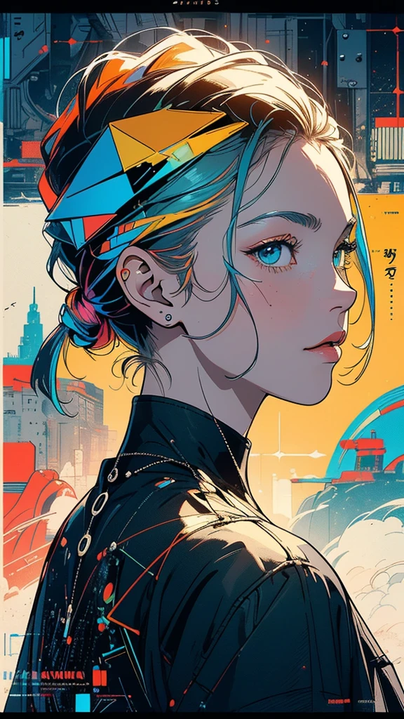 (((masterpiece, highest quality))),(((solo:1.2))),(((1girl:1.2))),32k wallpaper, very detailed, poster, vintage science fiction,(((((geometric cinematic movie poster))))), ((bauhaus)),(shape),(((abstract))),(mid century modern),movie poster,(((((portfolio))))),(((((Close-up))))),(((((bust up))))),((((more various angle)))),(((highlight))),Vast landscape,((((heterochromia)))),(((complete. detailed face))),(((Extremely talented))),(((most complecated machine))),(Colorful color scheme)